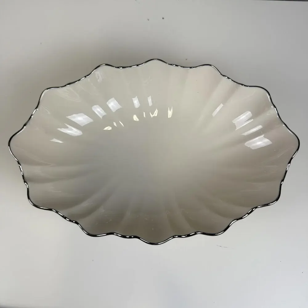 Vintage Lenox Made in USA White Oval Footed Bowl Black Trim